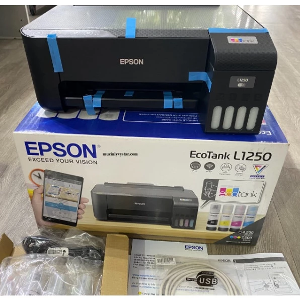 Máy in Phun màu Epson L1250 Hà Nội – Máy in gắn sẵn bộ tiếp mực ngoài, Wifi không mực