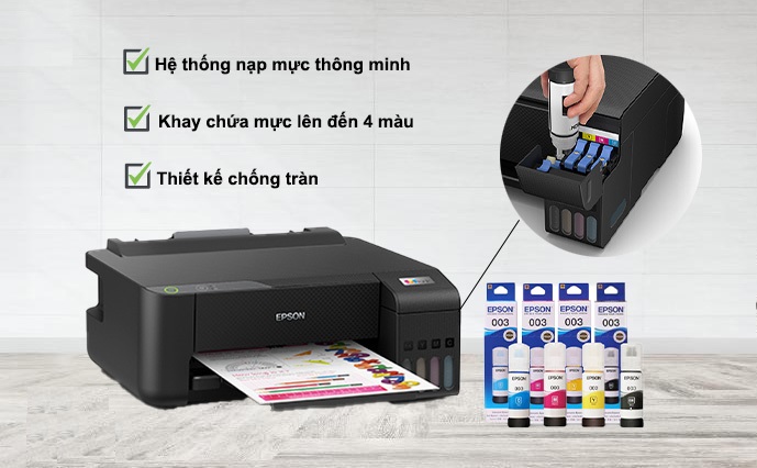 Máy in phun màu Epson L1210 Hà Nội – Máy in gắn sẵn bộ tiếp mực ngoài chính hãng Epson